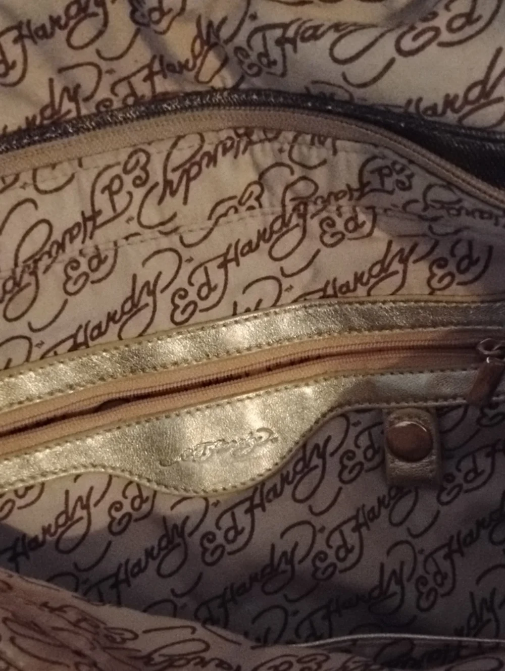 Vintage Ed Hardy Gold Studded Messenger Bag NEEDS REPAIR